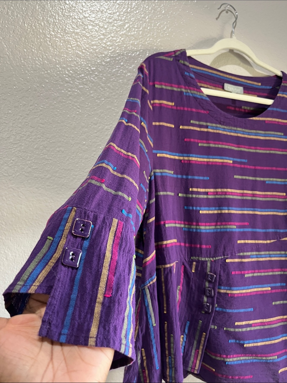 Habitat Purple Striped Round-Neck Tunic with Multicolor Accents Sz L Boho Chic - Picture 6 of 9
